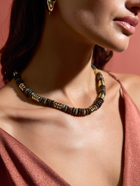 Collier ANTILLES - perles plates naturelles pierres semi précieuses