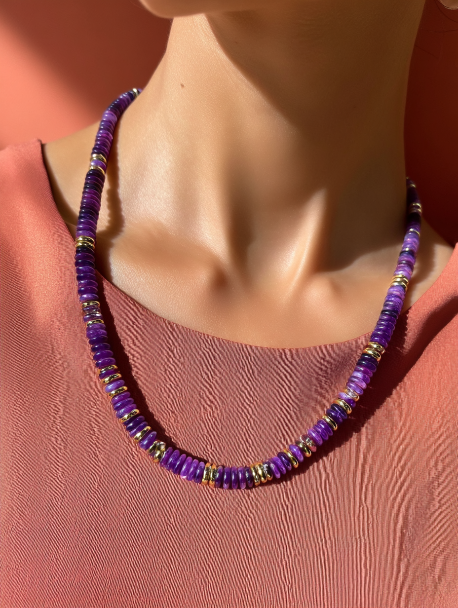 Collier ANTILLES - perles plates naturelles pierres semi précieuses