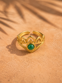 Bague DAUPHINE — Jade Vert & Couronne Dorée 24k | Parisienne Chic