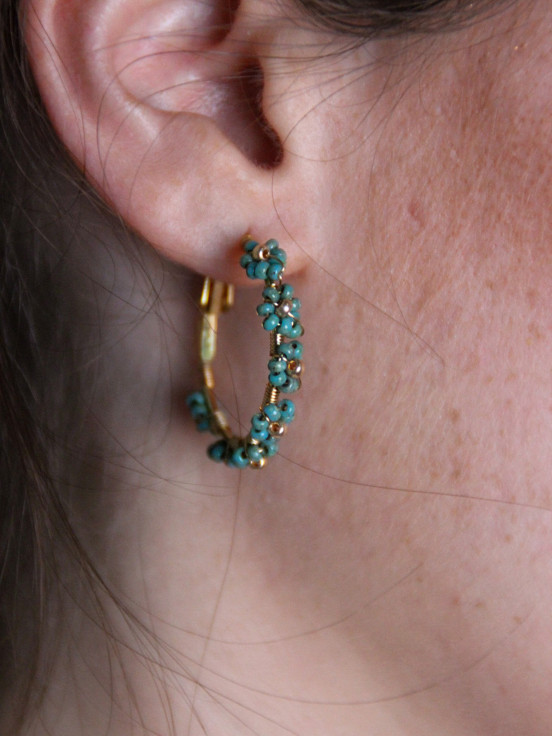 boucles d'oreilles creoles turquoise 
