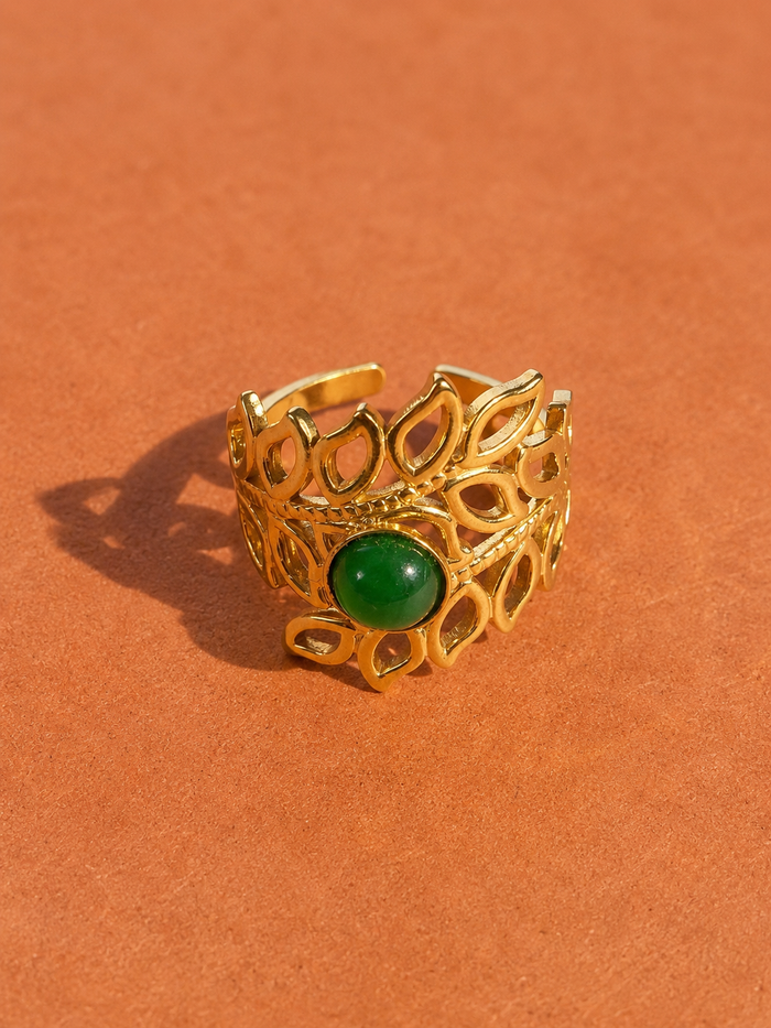 Bague CANOPÉE — Jade Vert & Or 24k | Univers Végétal
