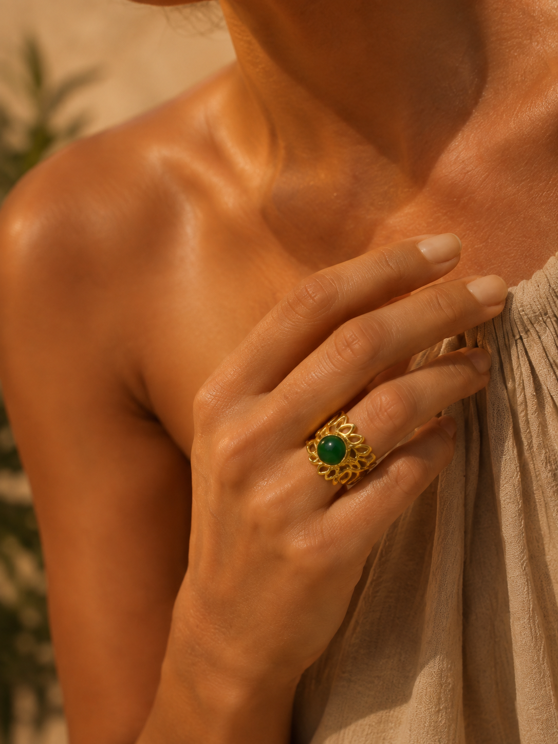 Bague CANOPÉE — Jade Vert & Or 24k | Univers Végétal