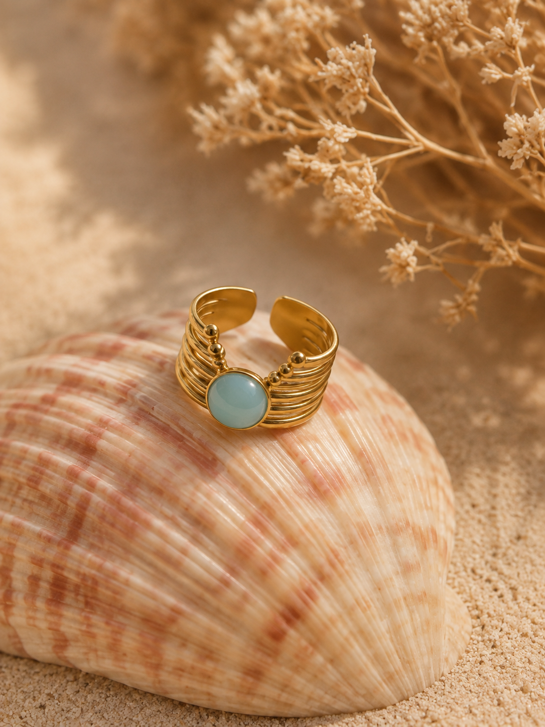 Bague MARÉA — Opale & Or 24k | Univers Aquatique