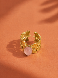 Bague FLORÉA — Pierre Naturelle & Feuillage Doré | Univers Végétal
