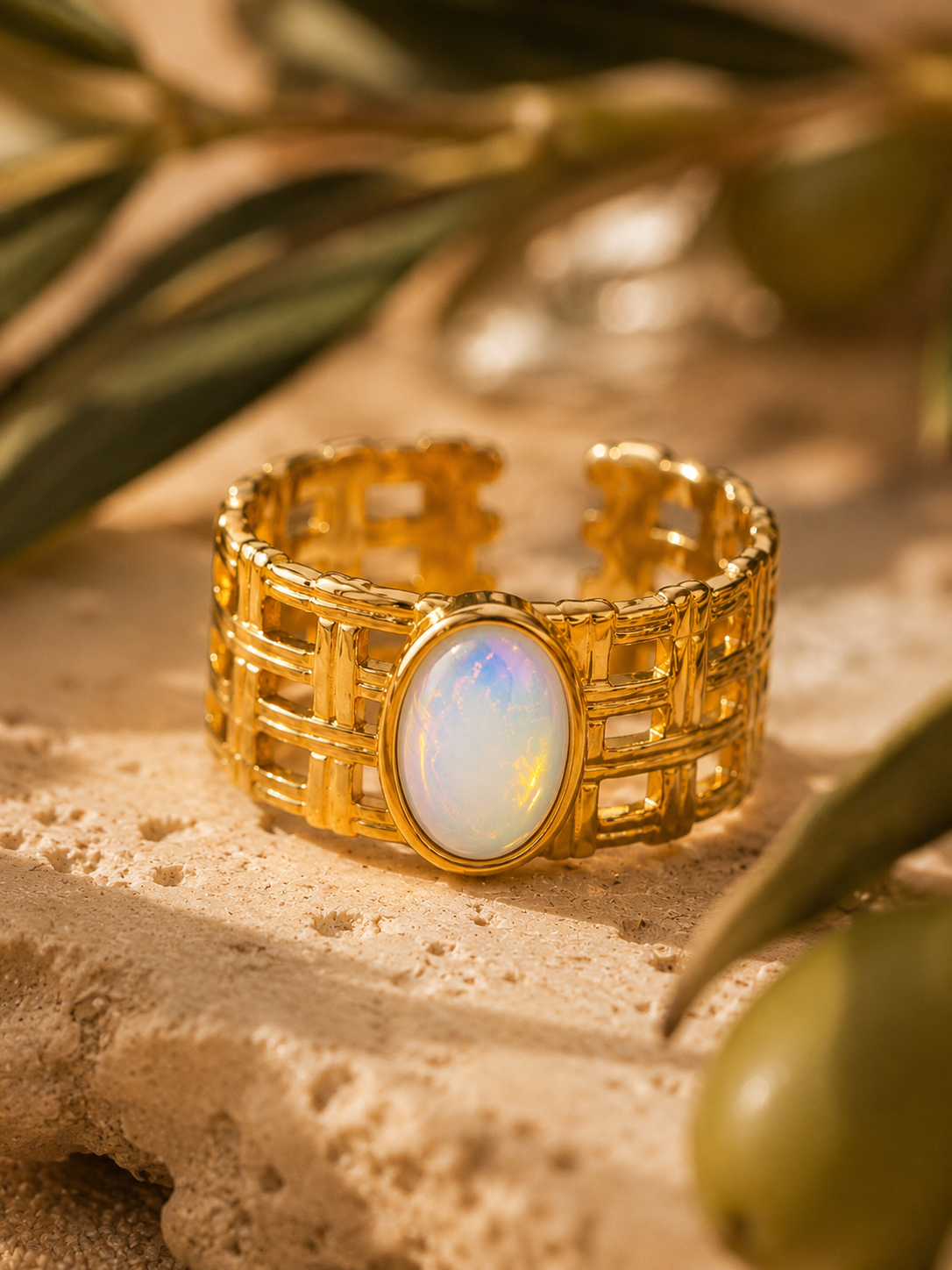 Bague AURÉLIA — Opale & Or 24k | Univers Aquatique