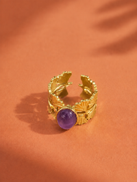 Bague FLORÉA — Pierre Naturelle & Feuillage Doré | Univers Végétal