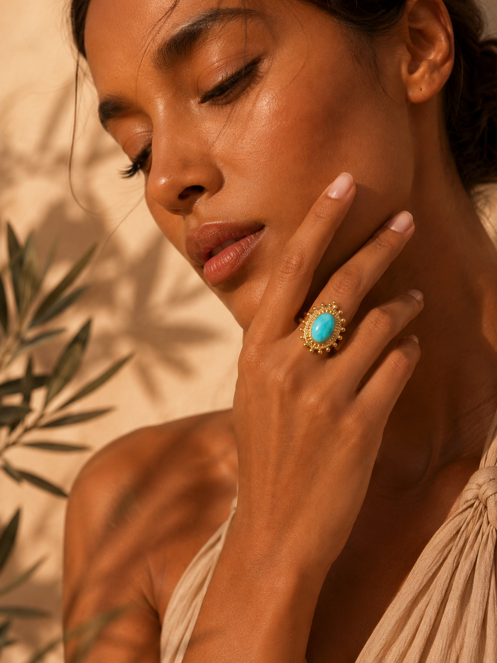 Bague AZURA — Amazonite & Or 24k | Univers Solaire