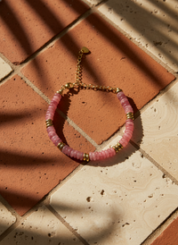 Bracelet ANTILLES - perles plates naturelles pierres semi précieuses