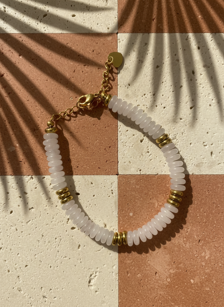 Bracelet ANTILLES - perles plates naturelles pierres semi précieuses