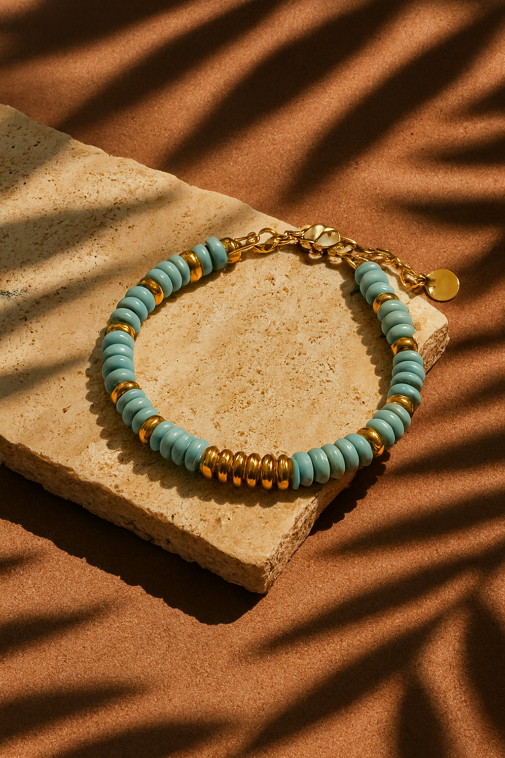 Bracelet ANTILLES - perles plates naturelles pierres semi précieuses