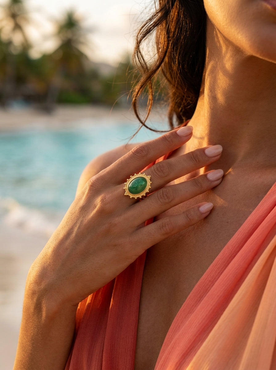 Bague femme ajustable jade vert Mon soleil