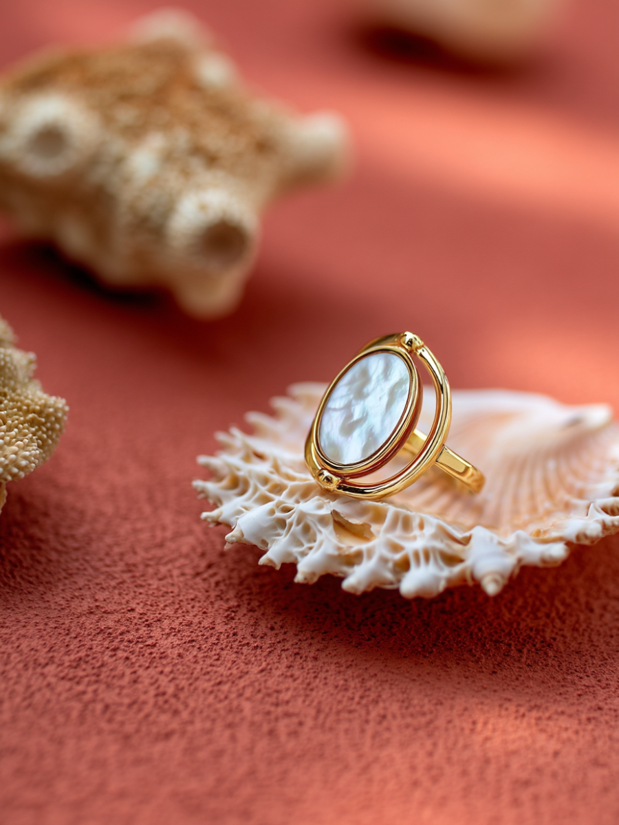 Bague ajustable reversible en nacre