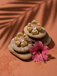 Boucles d'oreilles'fleurs quartz rose