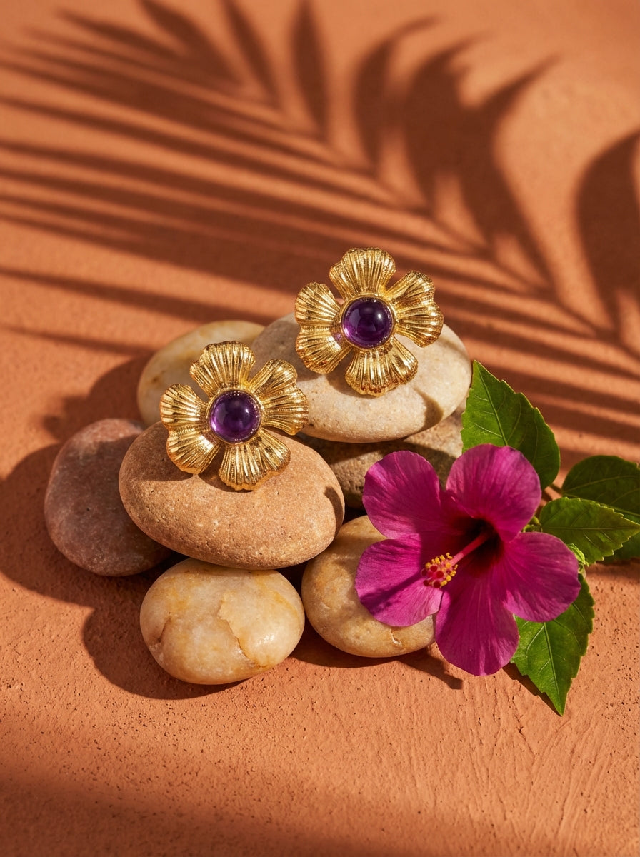 Boucles d'oreilles fleurs amethyste