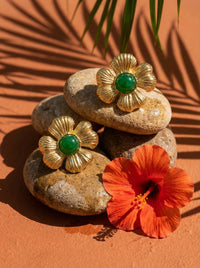 Boucles d'oreilles fleurs jade vert