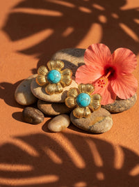 Boucles d'oreilles fleurs turquoise