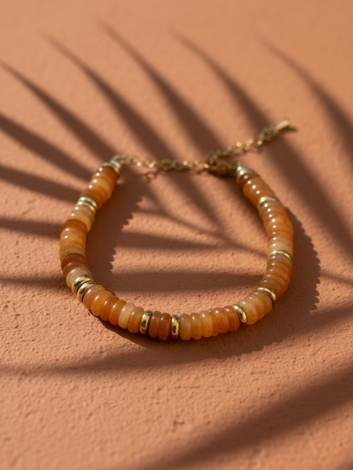 Bracelet ANTILLES - perles plates naturelles pierres semi précieuses