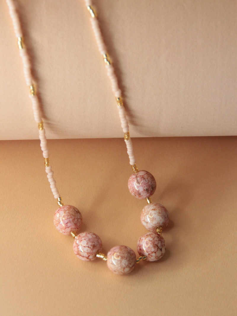 COLLIER MAIA  - Perles de rocaille rose