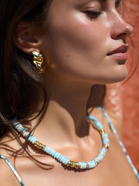 Collier ANTILLES - perles plates naturelles pierres semi précieuses