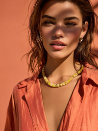 Collier ANTILLES - perles plates naturelles pierres semi précieuses