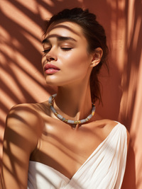 Collier ANTILLES - perles plates naturelles pierres semi précieuses