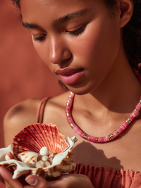 Collier ANTILLES - perles plates naturelles pierres semi précieuses