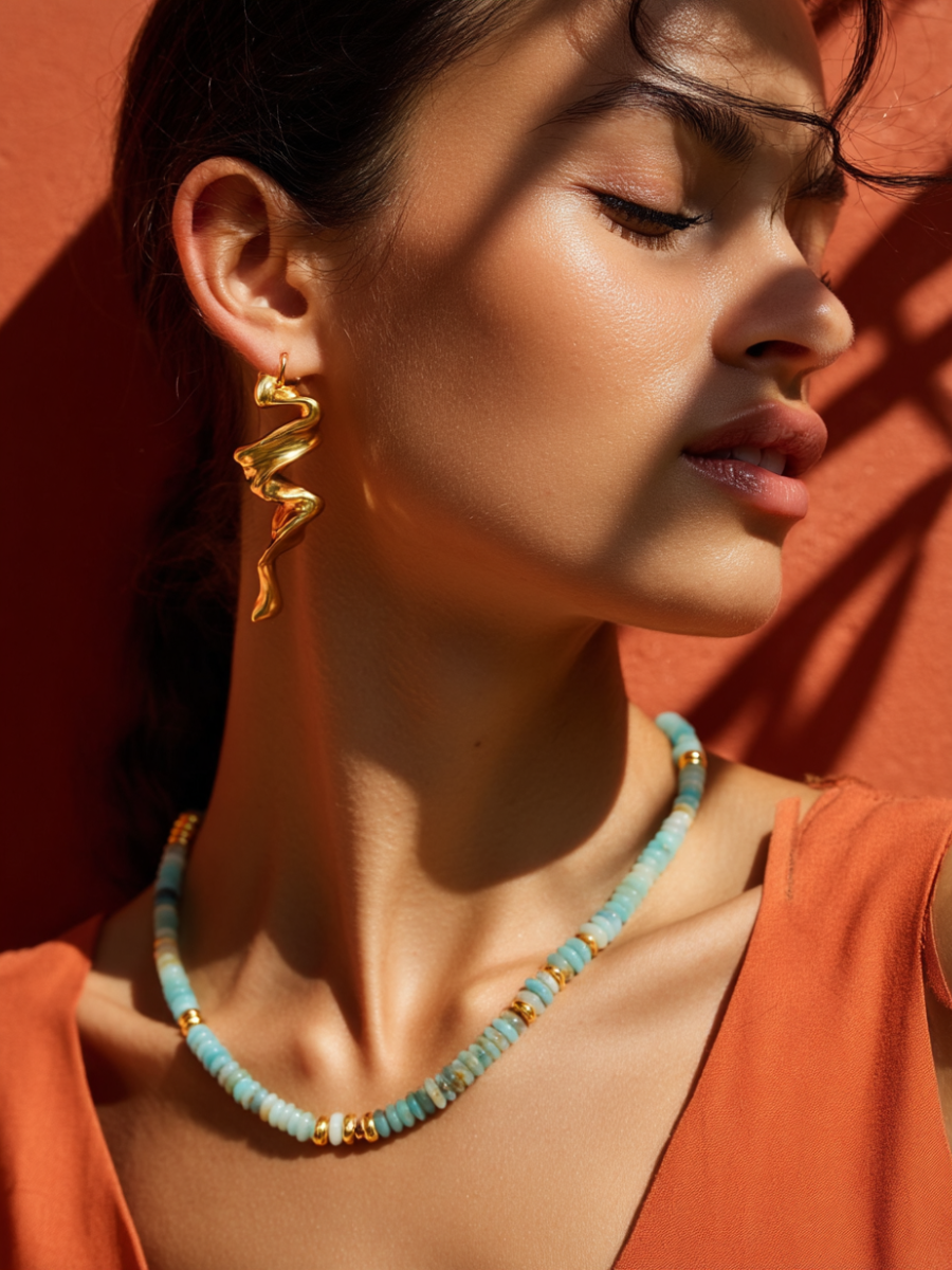 Collier ANTILLES - perles plates naturelles pierres semi précieuses