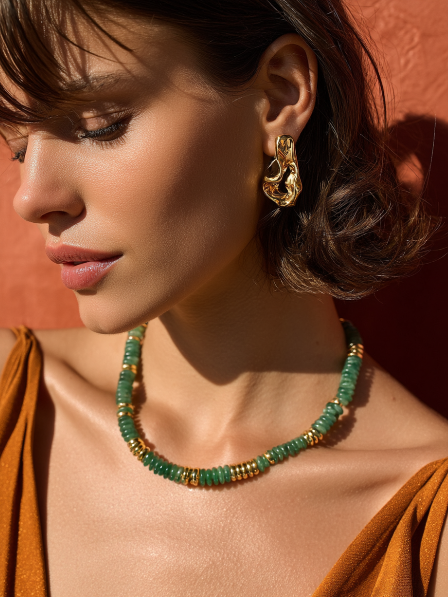 Collier ANTILLES - perles plates naturelles pierres semi précieuses