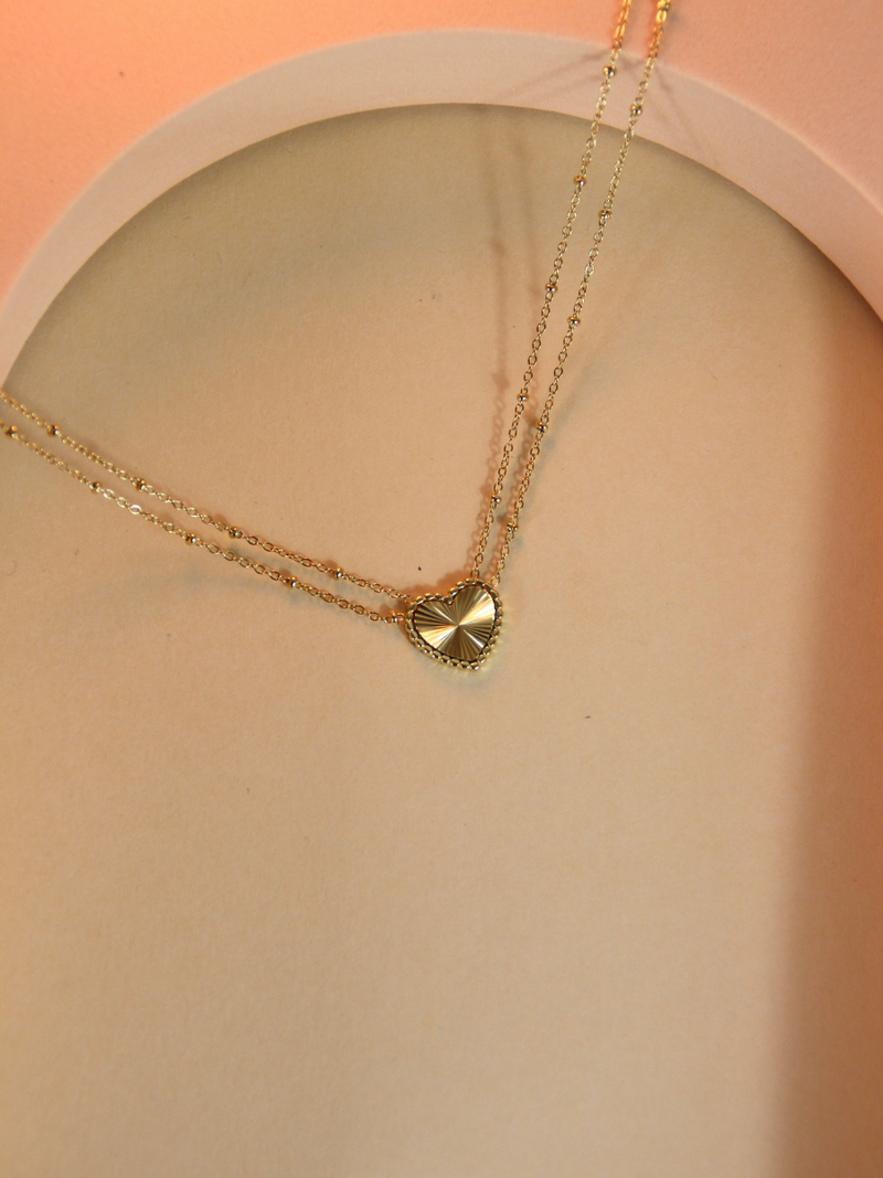 Collier Corazon - double chaîne et médaillon coeur
