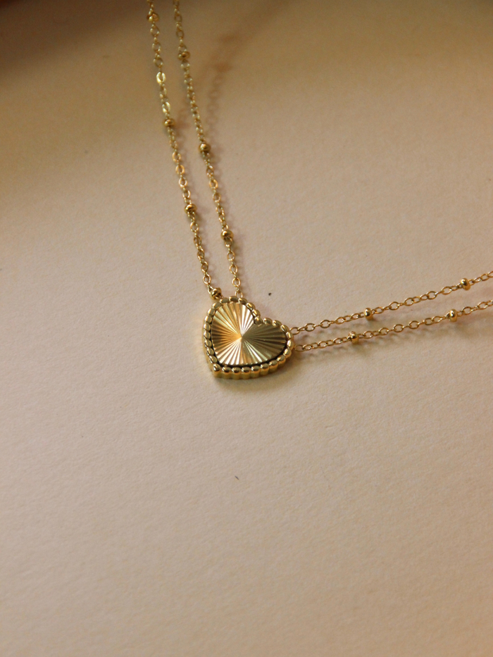 Collier Corazon - double chaîne et médaillon coeur