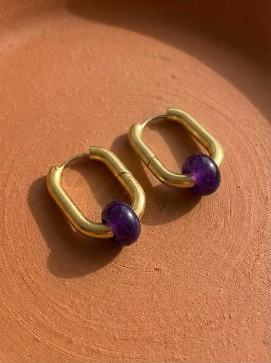 Creoles boucles d’oreilles rectangulaire jade violet