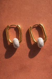 Creoles boucles d’oreilles rectangulaire turquoise blanc