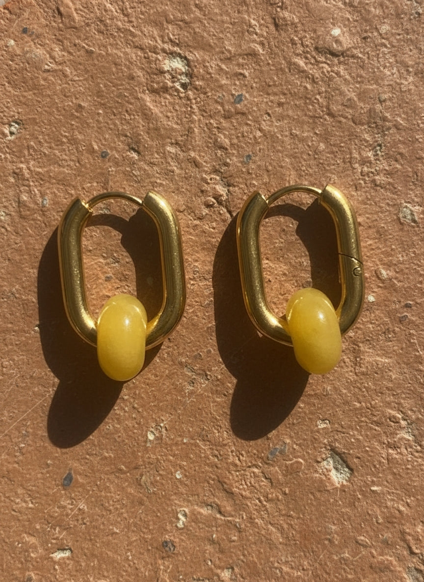 Creoles boucles d’oreilles rectangulaire topaze jaune