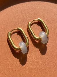 Créoles bohème rectangulaire acier inoxydable pierre agate grise 