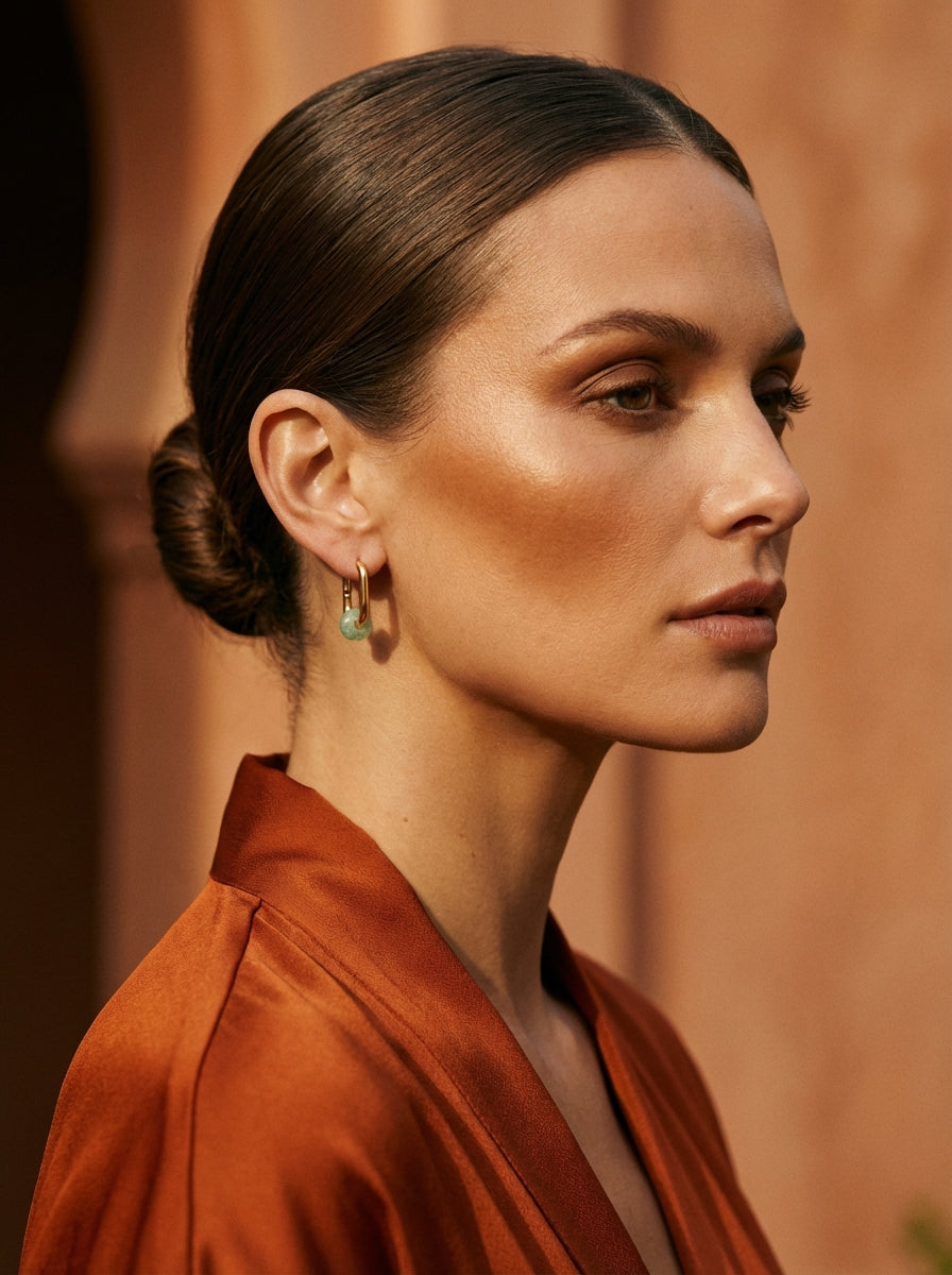 Creoles boucles d’oreilles rectangulaire aventurine vert