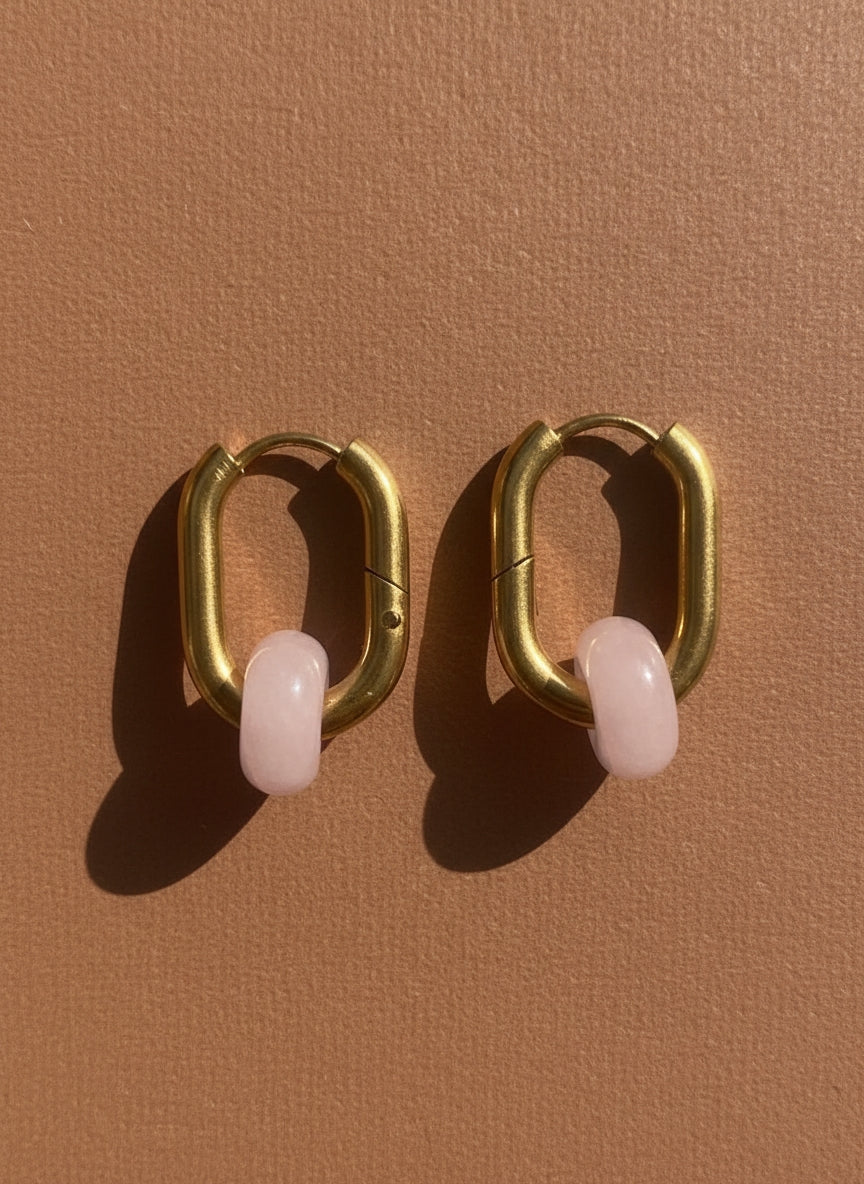 Creoles boucles d’oreilles rectangulaire calcédoine rose 