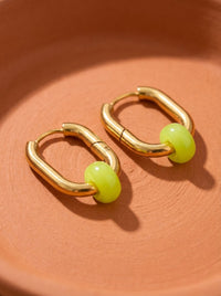 Créoles bohème rectangulaire acier inoxydable pierre jade citron 