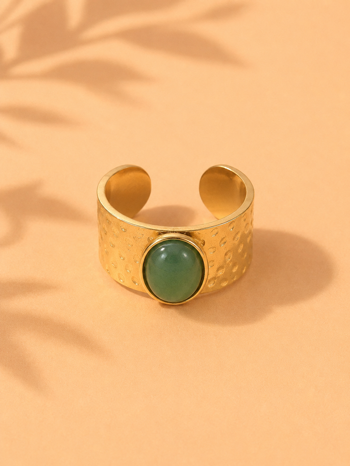 Bague MINERA — Pierre Naturelle & Or 24k Martelé | Univers Terre