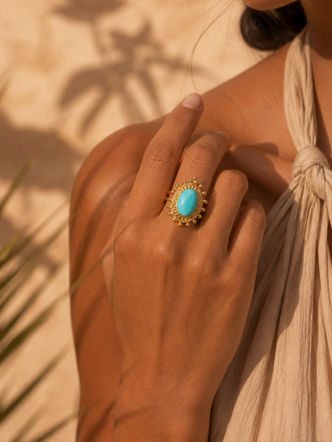 Bague AZURA — Amazonite & Or 24k | Univers Solaire