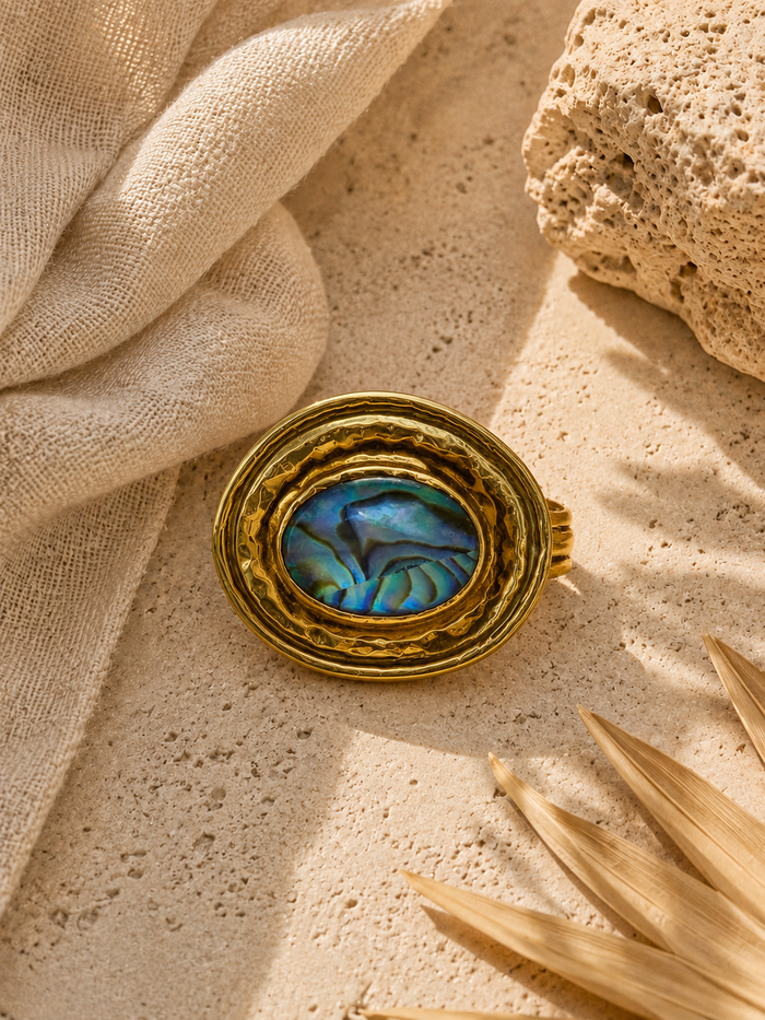 Bague OCÉANIDE — Abalone & Or 24k | Univers Aquatique