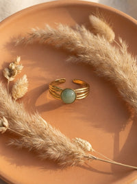 Bague ALMÉA — Aventurine & Or 24k | Univers Végétal