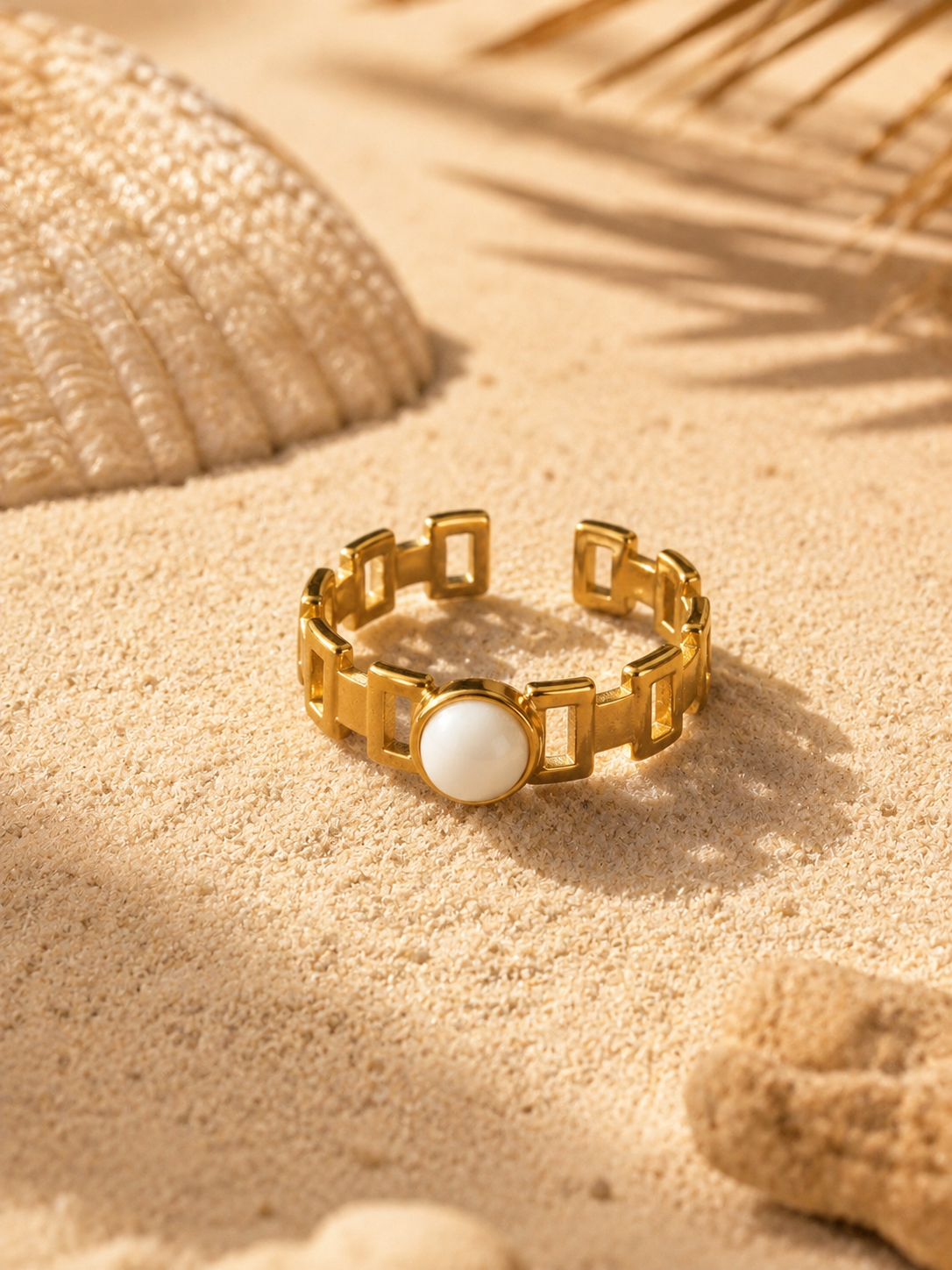Bague LUTÈCE — Jade Blanc & Or 24k | Parisienne Chic