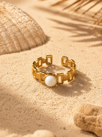 Bague LUTÈCE — Jade Blanc & Or 24k | Parisienne Chic