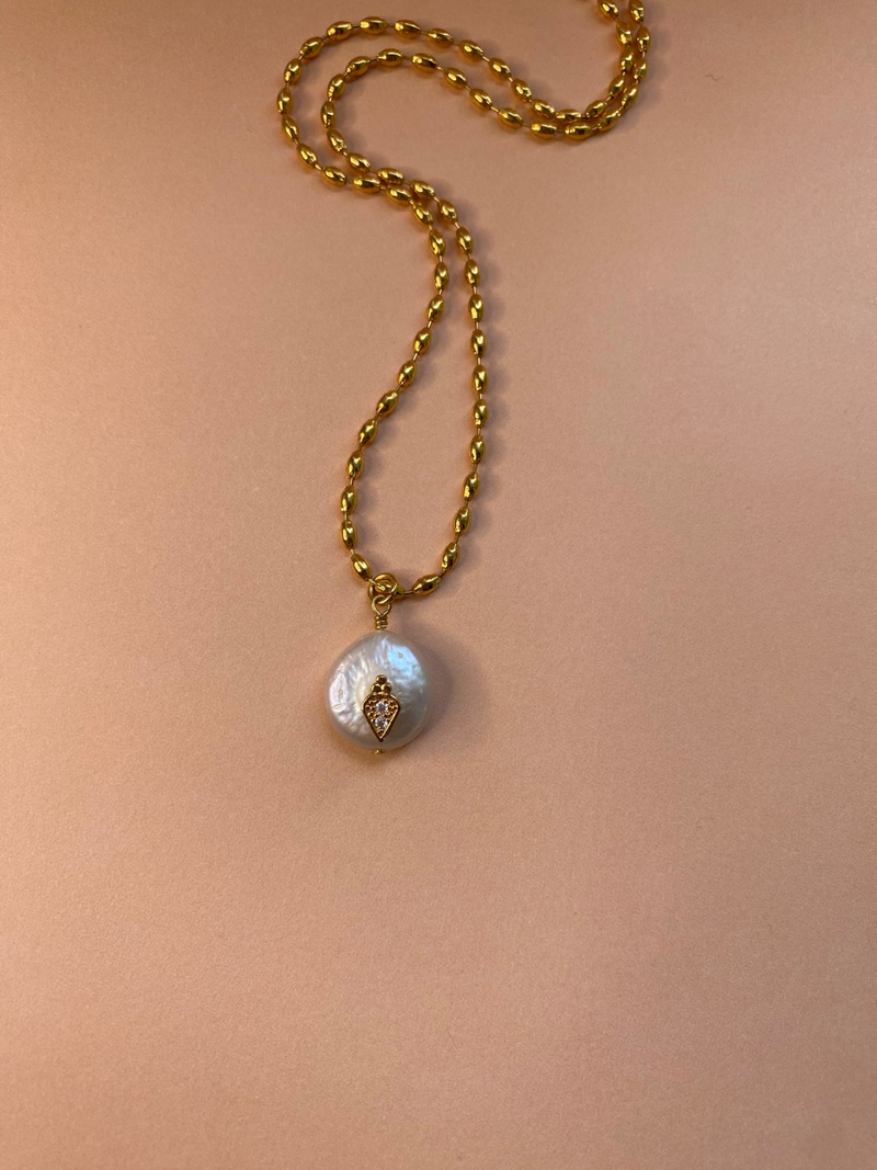 Collier TALISMAN - Médaillon perle d'eau douce