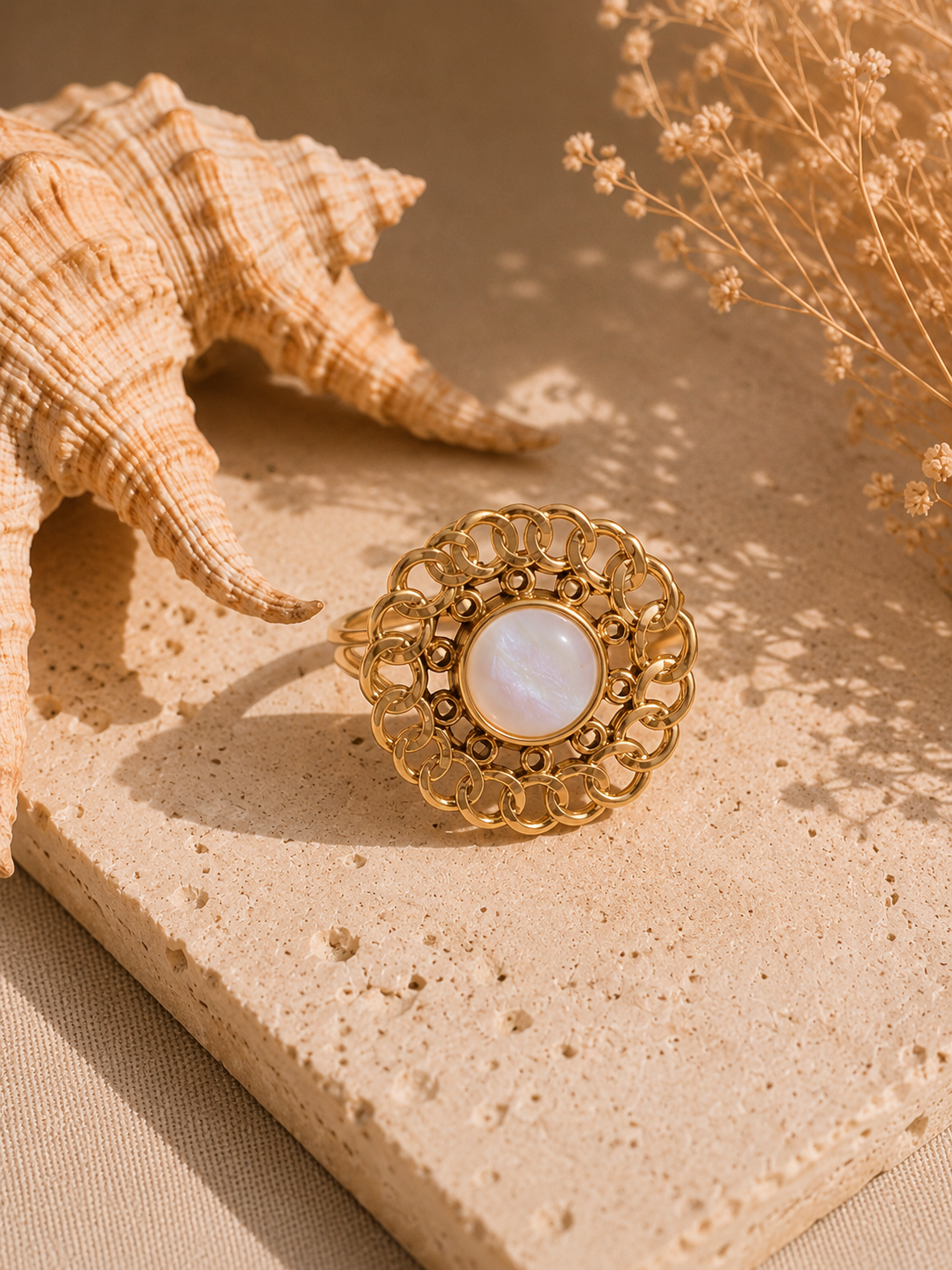 Bague FLORALE — Quartz Rose & Or 24k | Univers Féminin