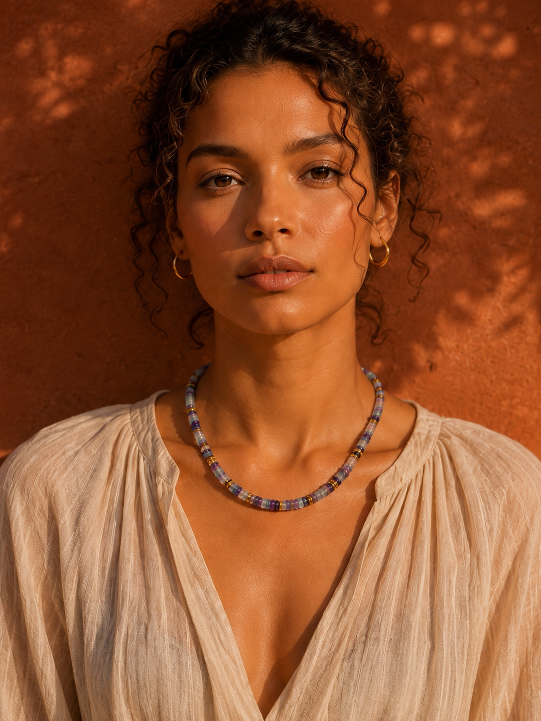Collier ANTILLES - perles plates naturelles pierres semi précieuses