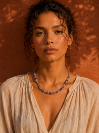 Collier ANTILLES - perles plates naturelles pierres semi précieuses