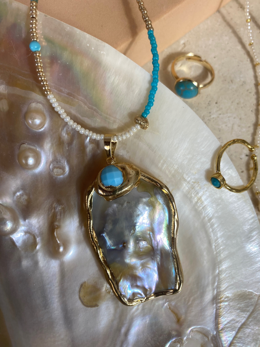 Sautoir PENDENTIF BLEU BABY BLUE - Perles d’eau douce