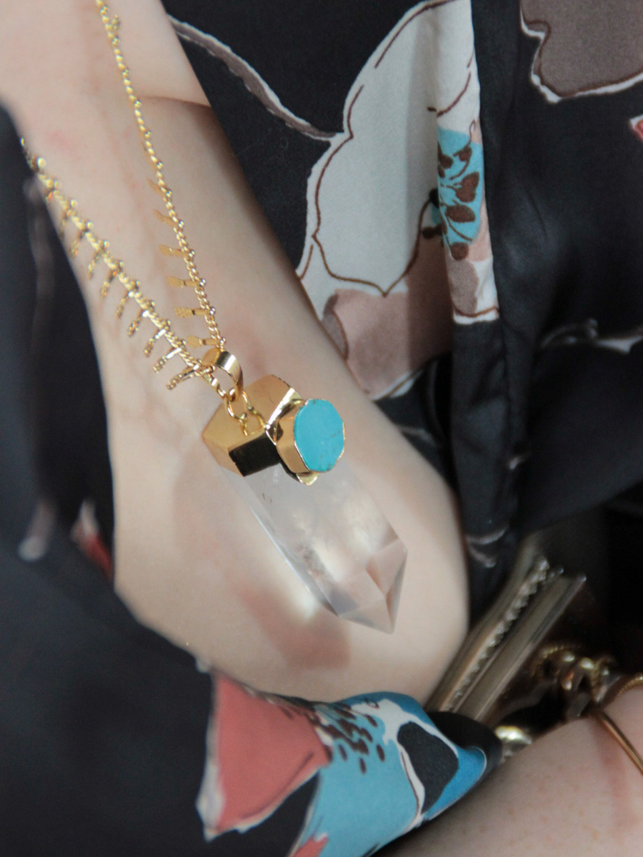 collier femme quartz et turquoise 