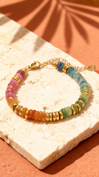 Bracelet ANTILLES - perles plates naturelles pierres semi précieuses